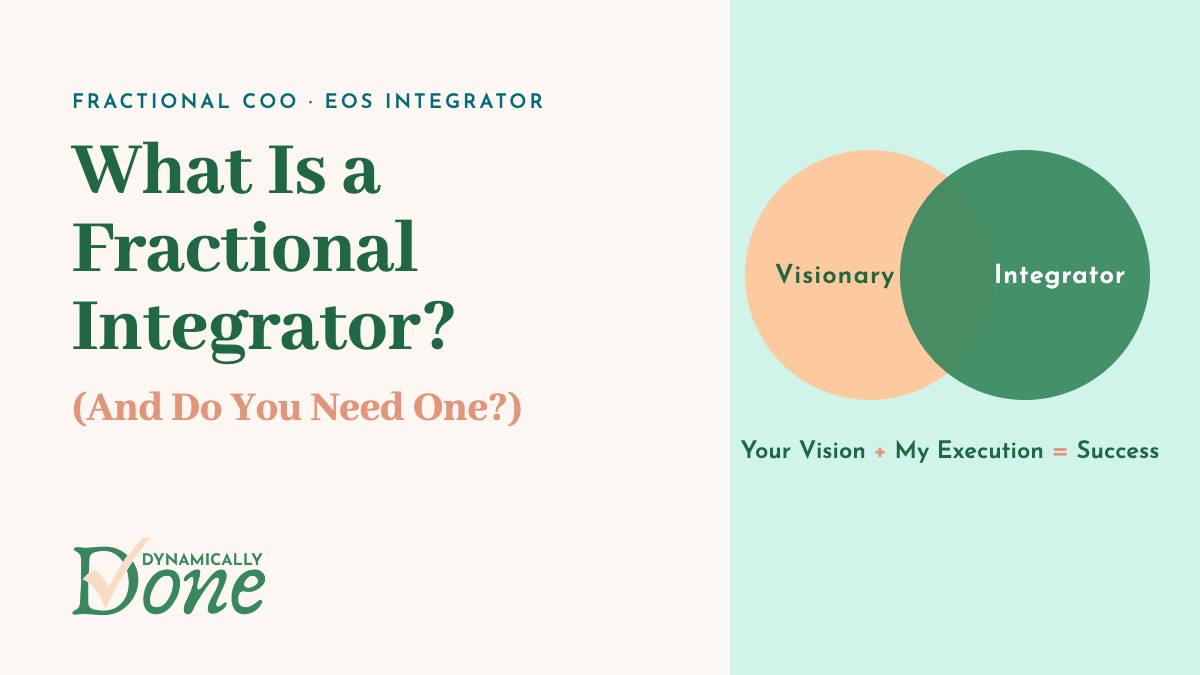 What Is a Fractional Integrator? Visionary and Integrator Venn diagram with "Your Vision + My Execution = Success" and the Dynamically Done logo